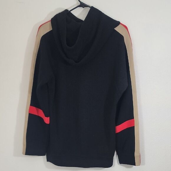 SJYP Black Hoodie with Red and Tan Accents Cashmere Wool Mix Long Sleeve Size L - Picture 5 of 7